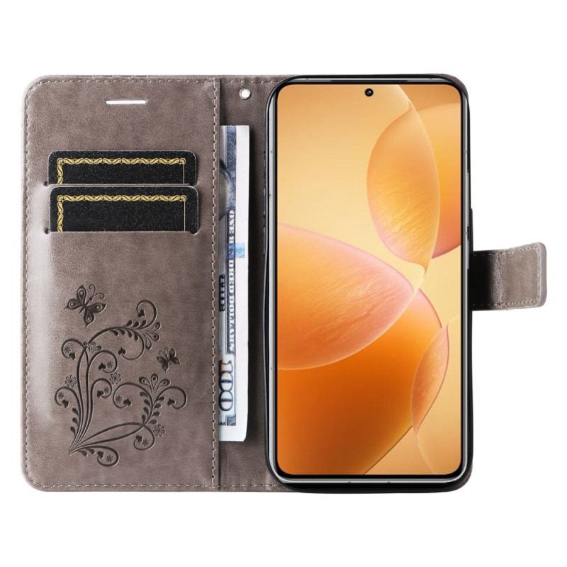 Læder Cover Xiaomi 14t Pro Telefon Etui Kæmpesommerfugle