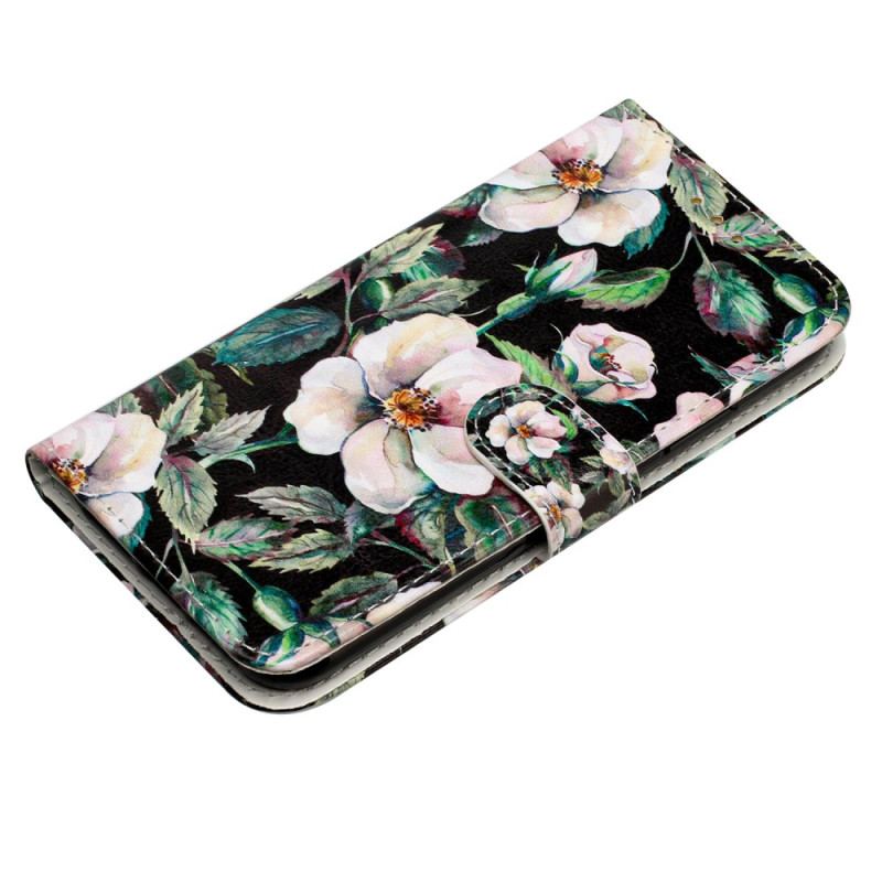 Læder Cover Xiaomi 14t Pro Telefon Etui Magnolia Mønster