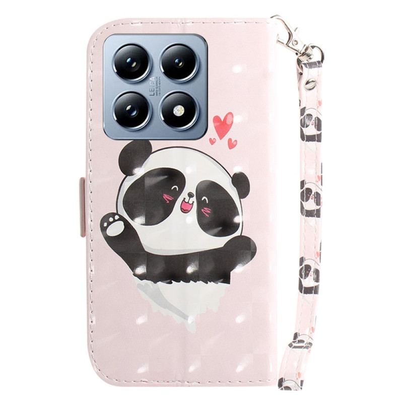 Læder Cover Xiaomi 14t Pro Telefon Etui Panda Love Med Rem