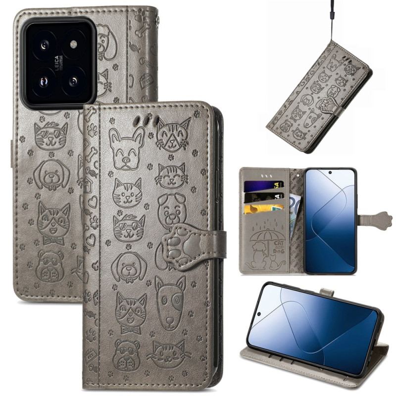 Læder Cover Xiaomi 14t Pro Telefon Etui Safaridyr