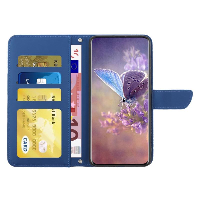 Læder Cover Xiaomi 14t Pro Telefon Etui Sommerfugle Og Blomster Mønster Med Rem