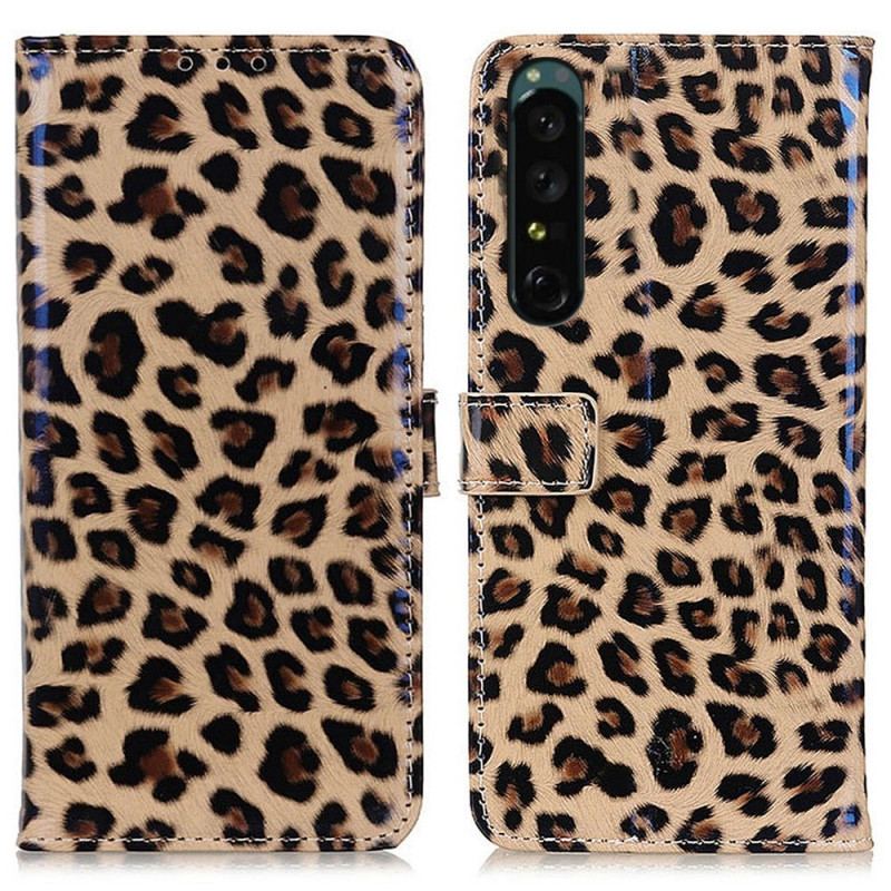 Flip Cover Sony Xperia 1 IV Leopard Hud Effekt