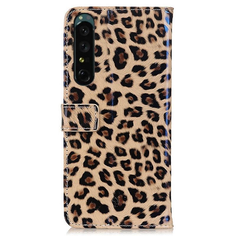 Flip Cover Sony Xperia 1 IV Leopard Hud Effekt