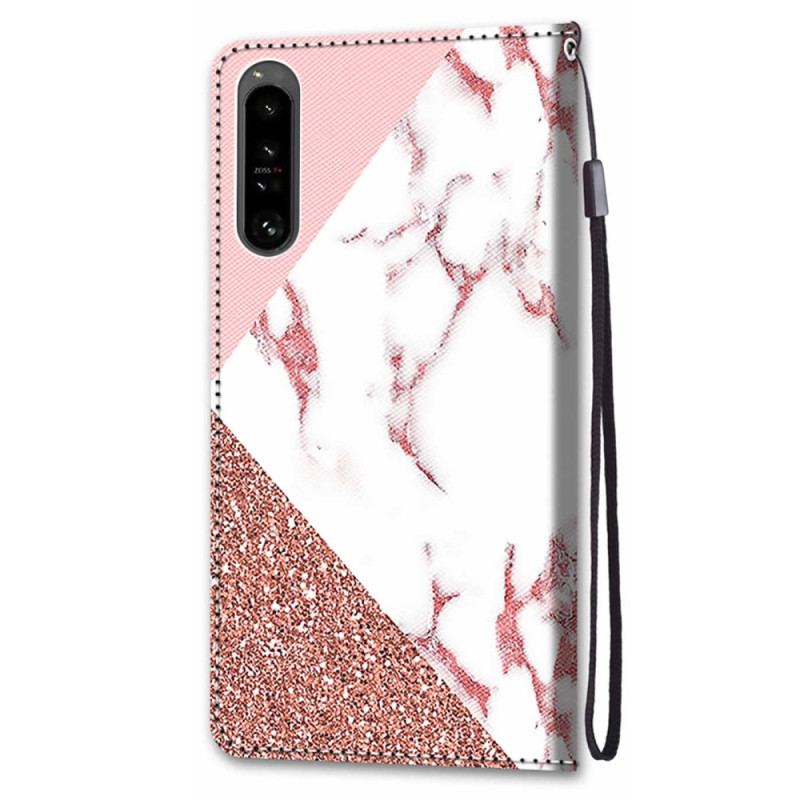 Flip Cover Sony Xperia 1 IV Marmor Og Glitter Trekant