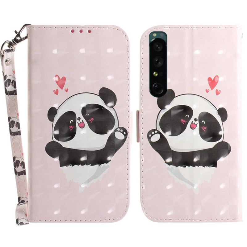 Flip Cover Sony Xperia 1 IV Med Snor Lille Panda Med Rem