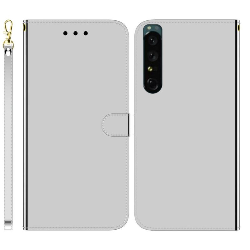 Flip Cover Sony Xperia 1 IV Med Snor Spejlrem I Imiteret Læder