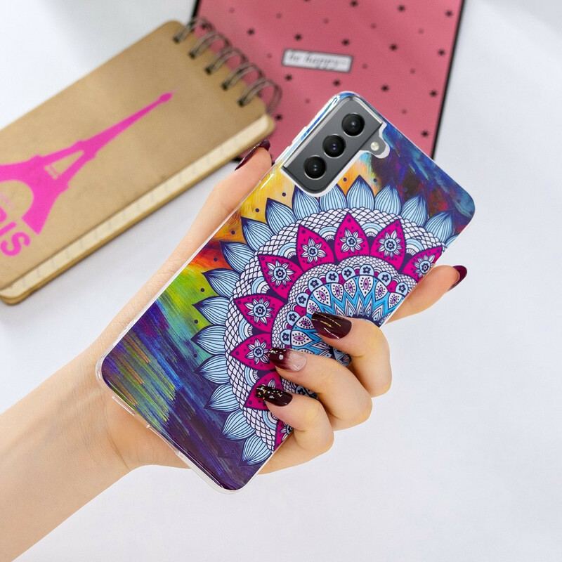 Cover Samsung Galaxy S21 FE Fluorescerende Farverig Mandala