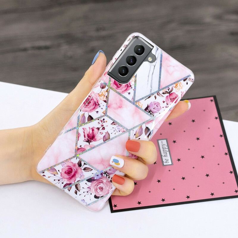 Cover Samsung Galaxy S21 FE Marmorerede Blomster