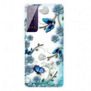 Cover Samsung Galaxy S21 FE Retro Sommerfugle Og Blomster