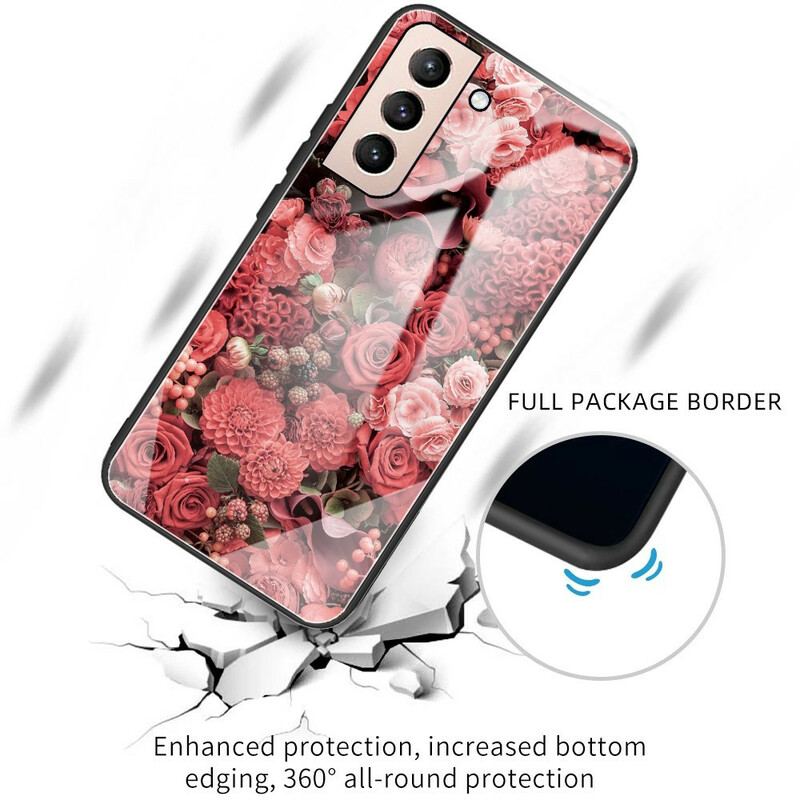 Cover Samsung Galaxy S21 FE Rose Blomster Hærdet Glas