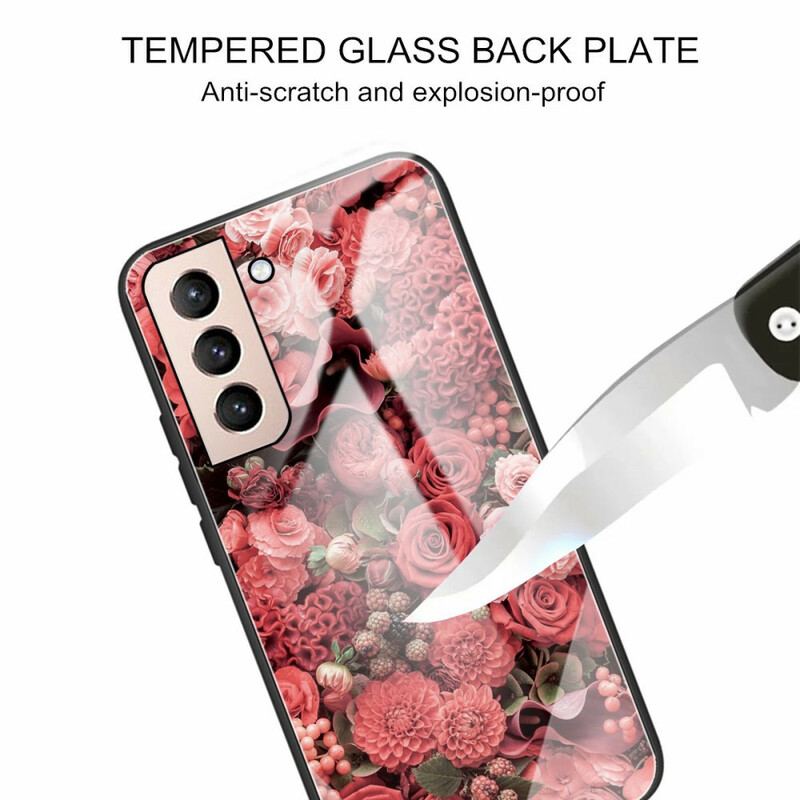 Cover Samsung Galaxy S21 FE Rose Blomster Hærdet Glas