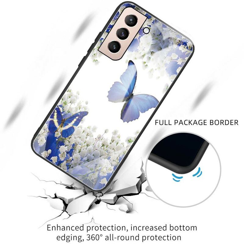 Cover Samsung Galaxy S21 FE Sommerfugle Design Hærdet Glas