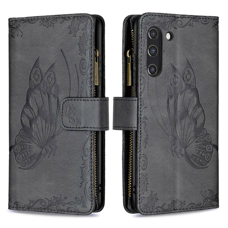 Flip Cover Samsung Galaxy S21 FE Butterfly Barok Lynlåslomme