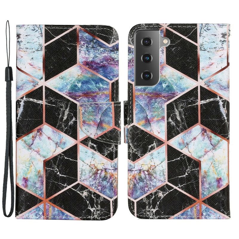 Flip Cover Samsung Galaxy S21 FE Geometrisk Marmorstil