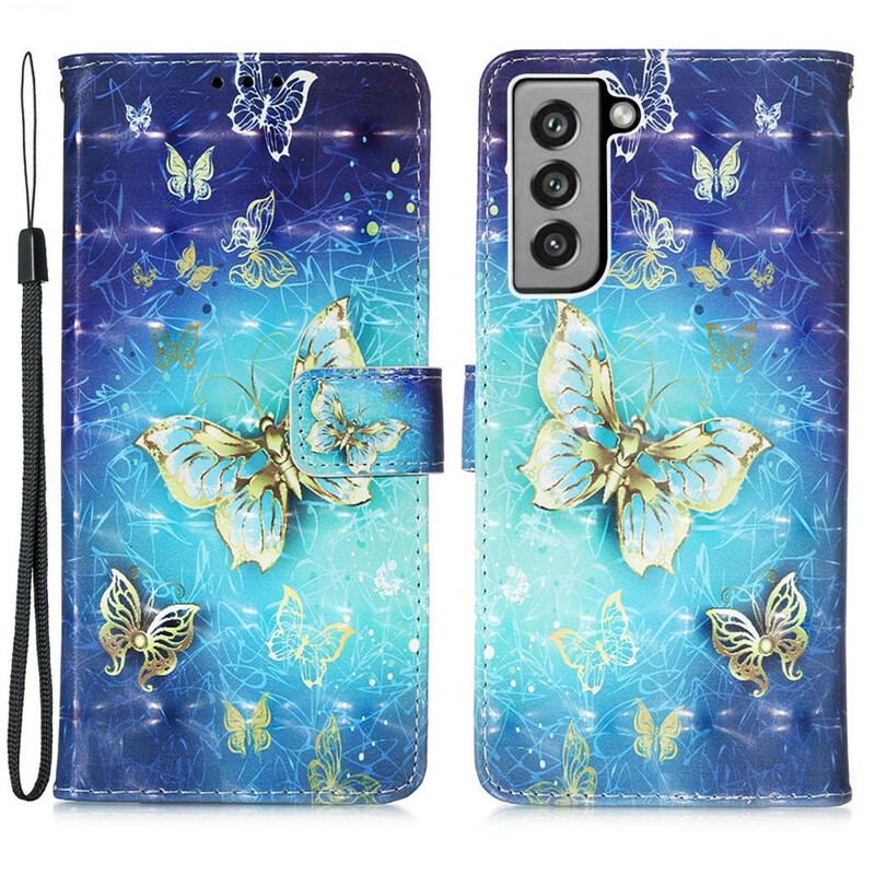 Flip Cover Samsung Galaxy S21 FE Gyldne Sommerfugle