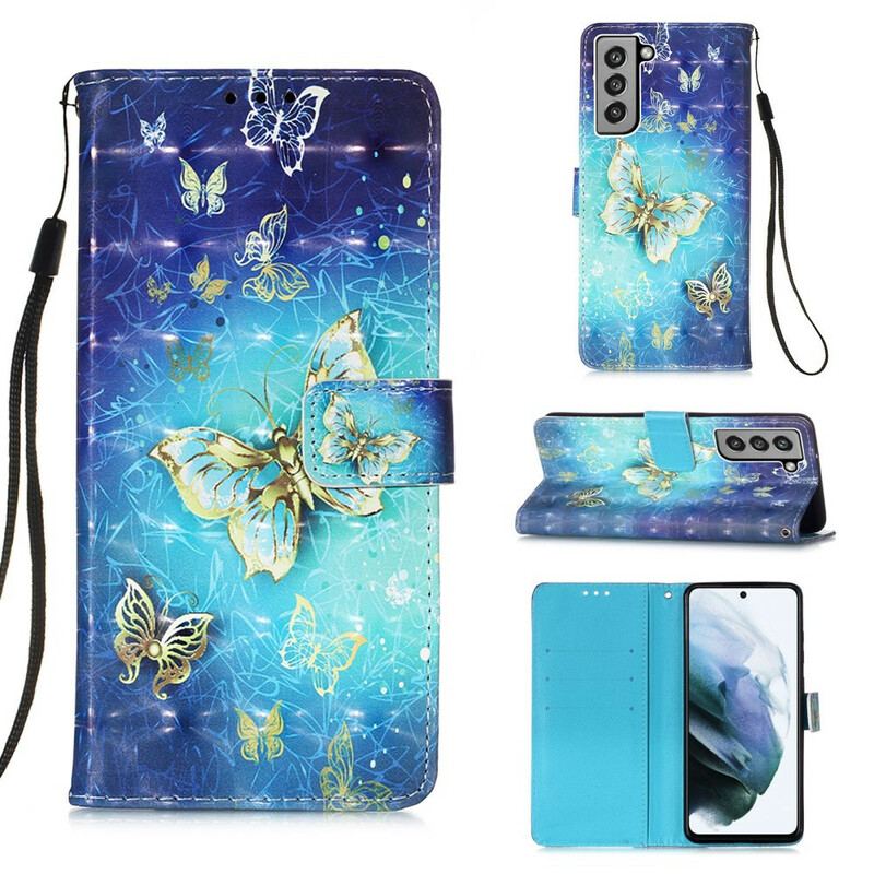 Flip Cover Samsung Galaxy S21 FE Gyldne Sommerfugle