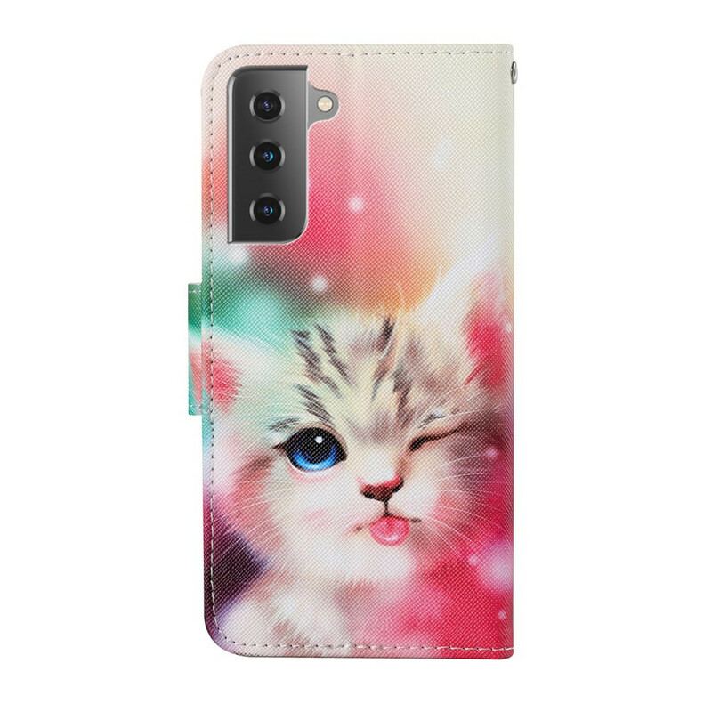 Flip Cover Samsung Galaxy S21 FE Kattehistorier Med Snor