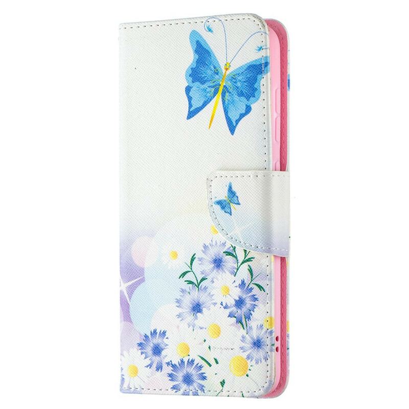 Flip Cover Samsung Galaxy S21 FE Malede Sommerfugle Og Blomster