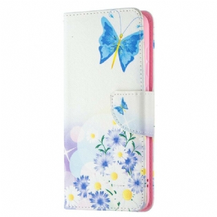 Flip Cover Samsung Galaxy S21 FE Malede Sommerfugle Og Blomster