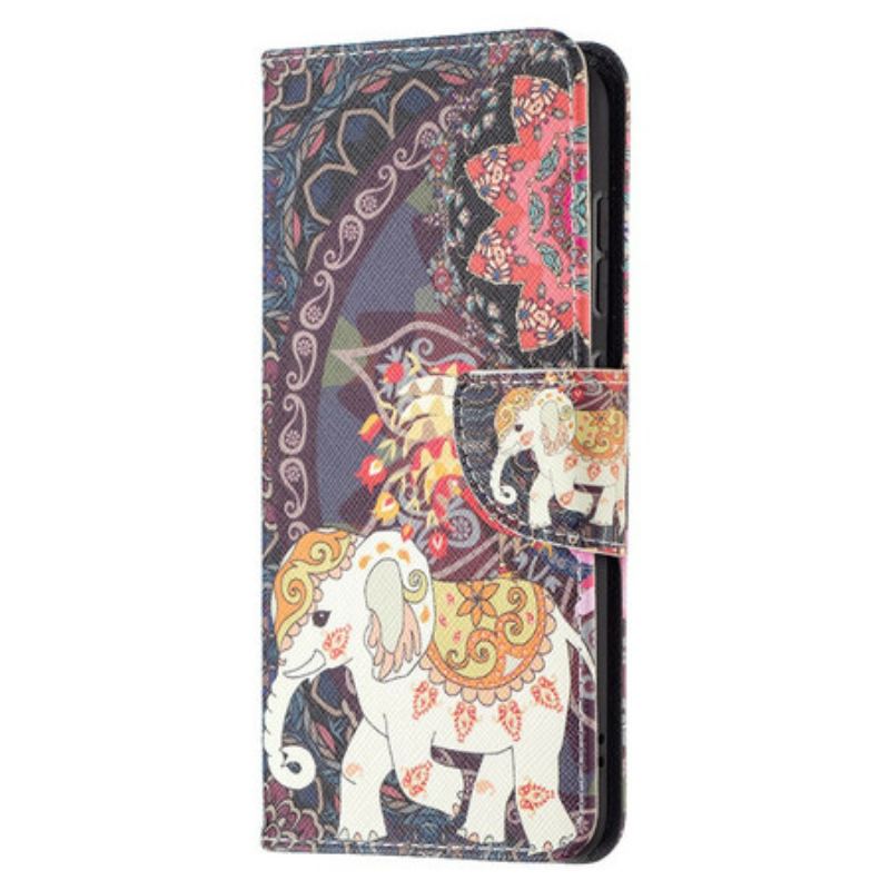 Flip Cover Samsung Galaxy S21 FE Mandala Med Etniske Elefanter