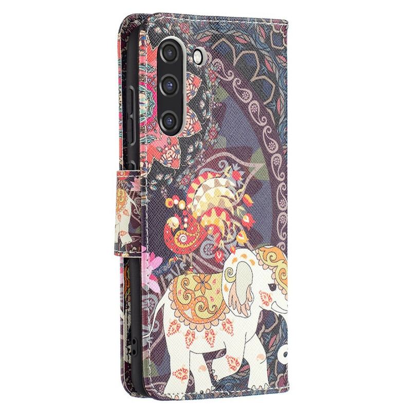 Flip Cover Samsung Galaxy S21 FE Mandala Med Etniske Elefanter