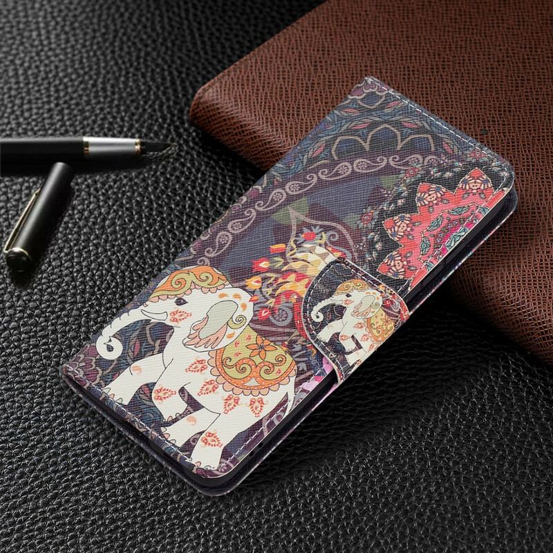 Flip Cover Samsung Galaxy S21 FE Mandala Med Etniske Elefanter