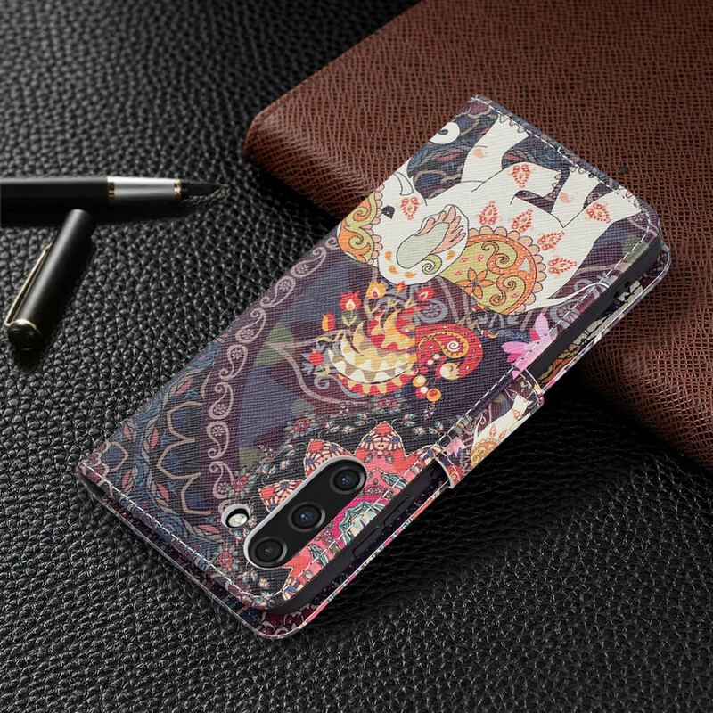 Flip Cover Samsung Galaxy S21 FE Mandala Med Etniske Elefanter