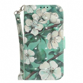 Flip Cover Samsung Galaxy S21 FE Med Snor Blomstrende Gren Med Rem