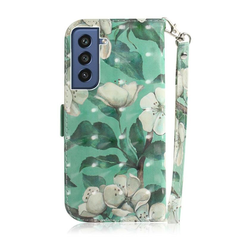 Flip Cover Samsung Galaxy S21 FE Med Snor Blomstrende Gren Med Rem