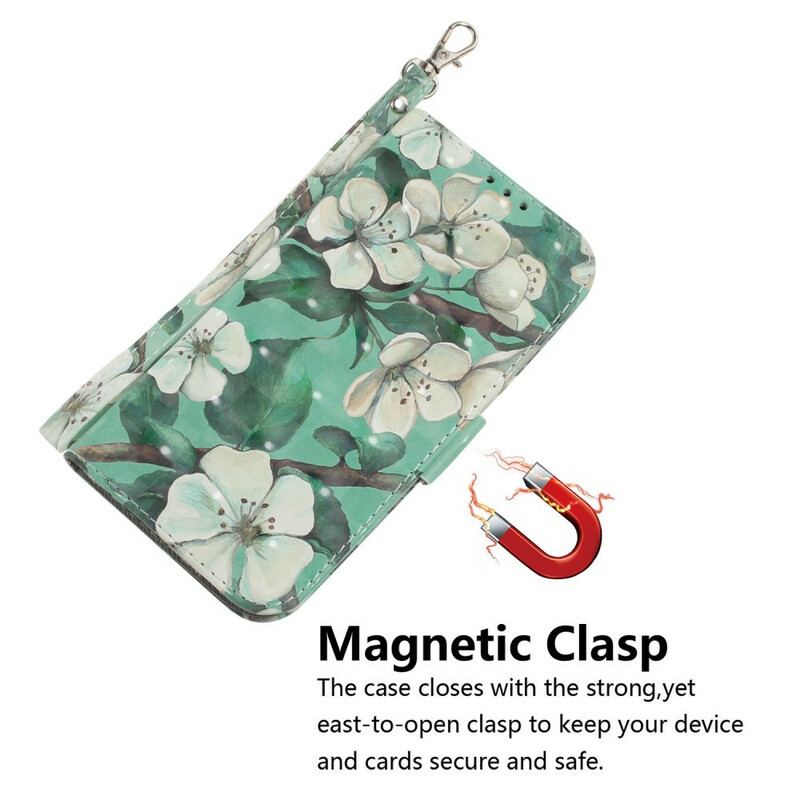 Flip Cover Samsung Galaxy S21 FE Med Snor Blomstrende Gren Med Rem