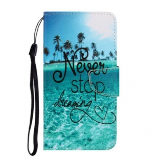 Flip Cover Samsung Galaxy S21 FE Med Snor Stop Aldrig Med At Drømme Navy Strappy