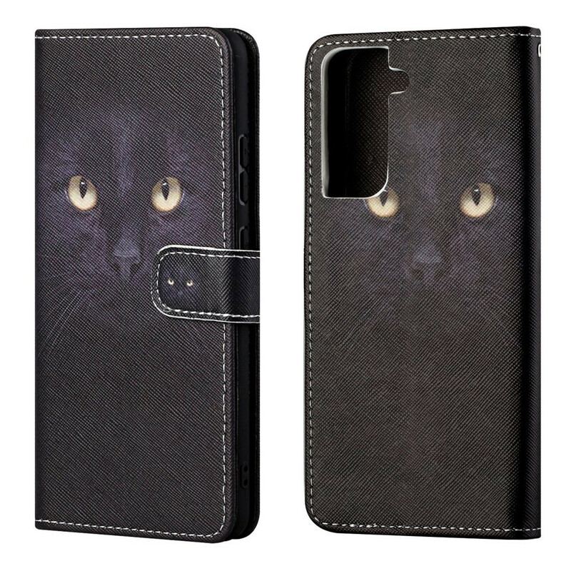 Flip Cover Samsung Galaxy S21 FE Med Snor Strappy Black Cat Eyes