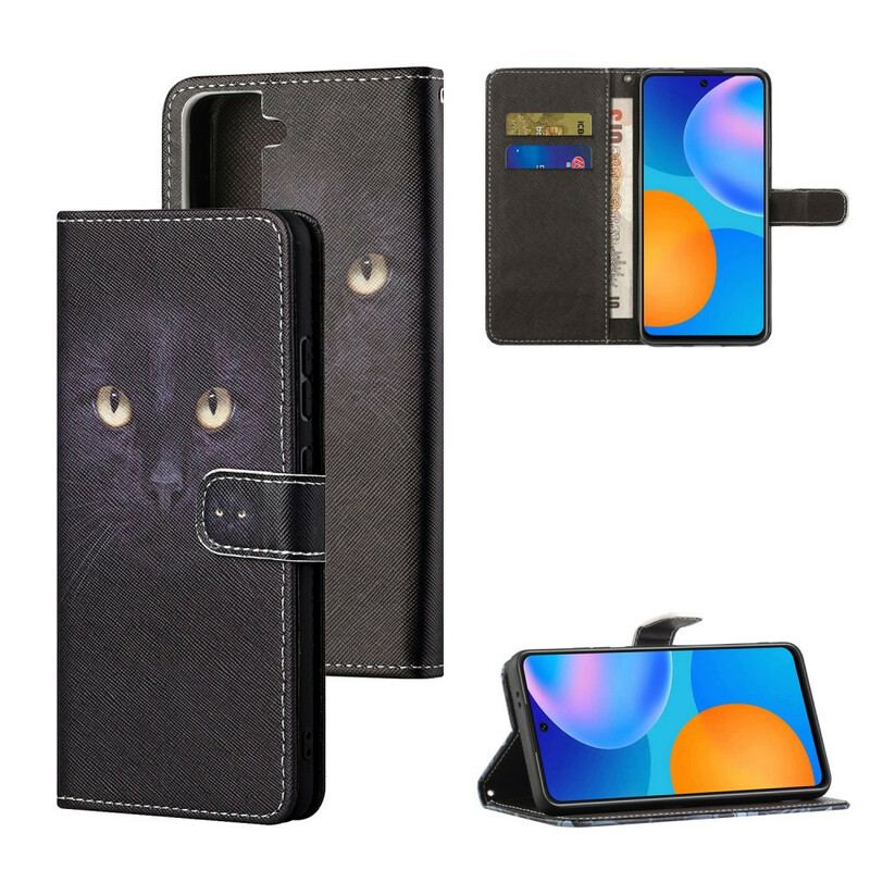 Flip Cover Samsung Galaxy S21 FE Med Snor Strappy Black Cat Eyes