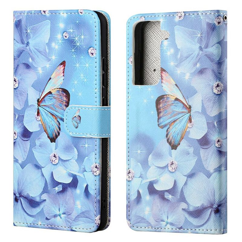 Flip Cover Samsung Galaxy S21 FE Med Snor Strappy Diamond Sommerfugle