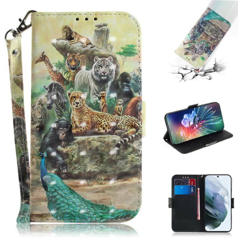 Flip Cover Samsung Galaxy S21 FE Med Snor Thong Safari Dyr