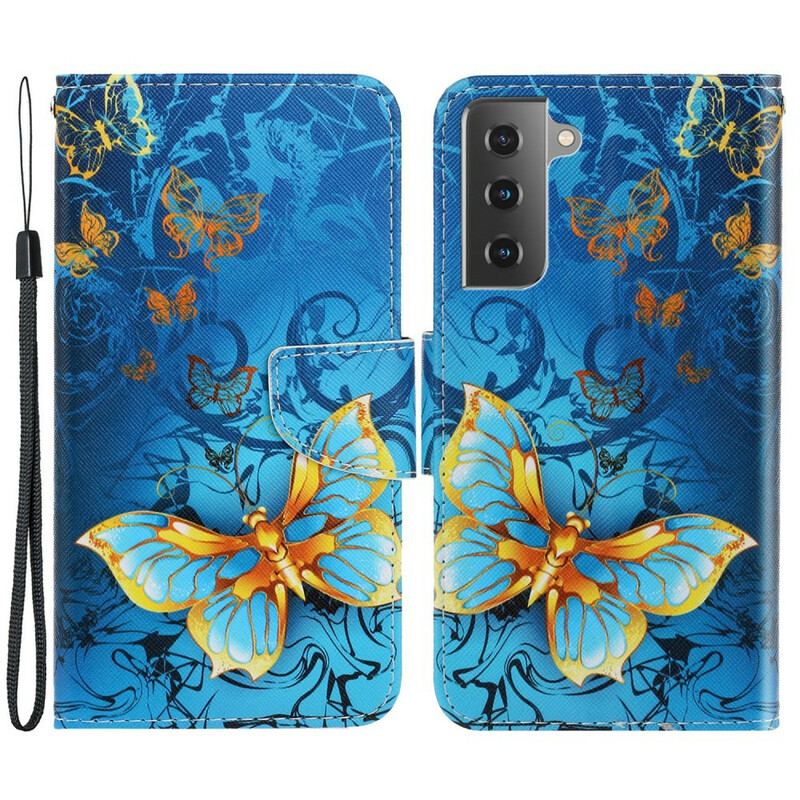 Flip Cover Samsung Galaxy S21 FE Med Snor Variationer Af Sommerfuglesrem