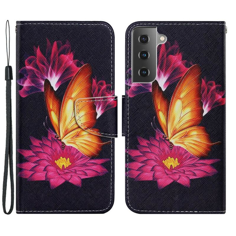 Flip Cover Samsung Galaxy S21 FE Sommerfugl Og Lotus