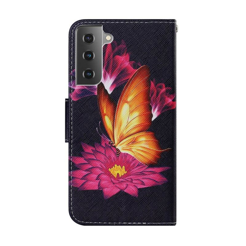 Flip Cover Samsung Galaxy S21 FE Sommerfugl Og Lotus