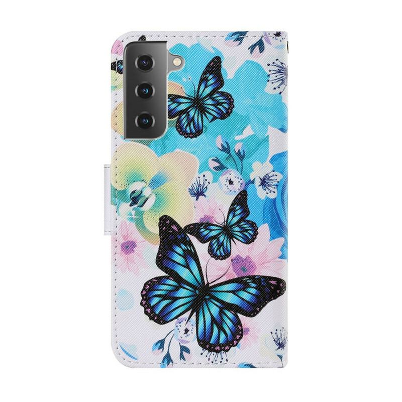 Flip Cover Samsung Galaxy S21 FE Sommerfugle Og Sommerblomster