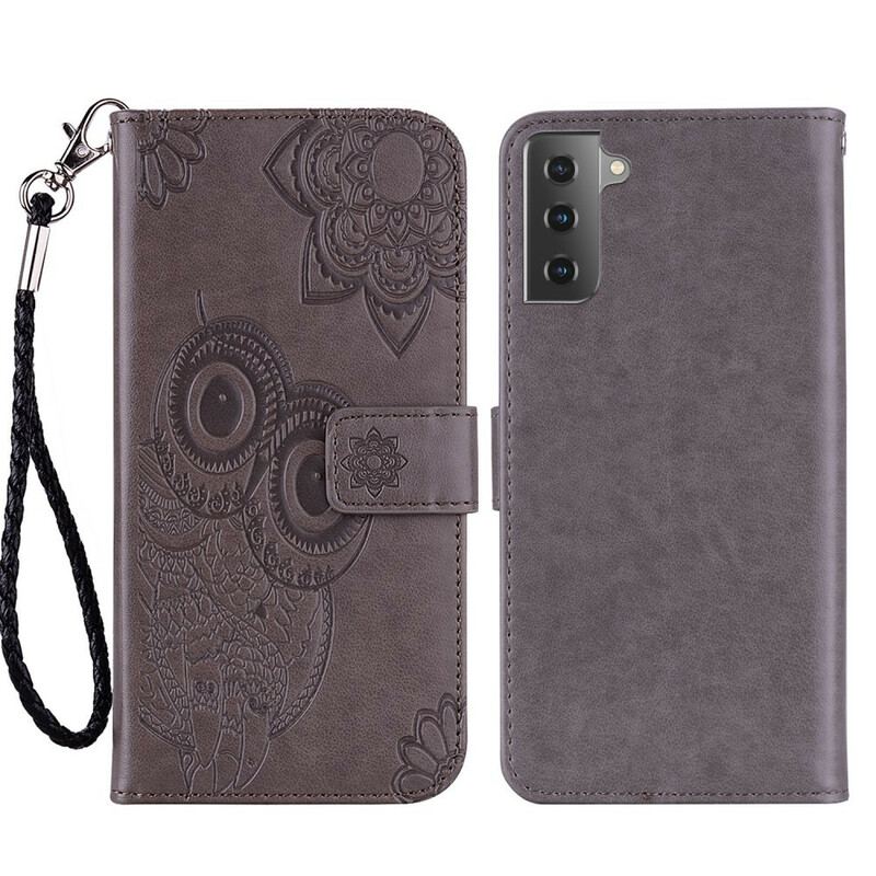 Flip Cover Samsung Galaxy S21 FE Ugle Mandala Og Lanyard