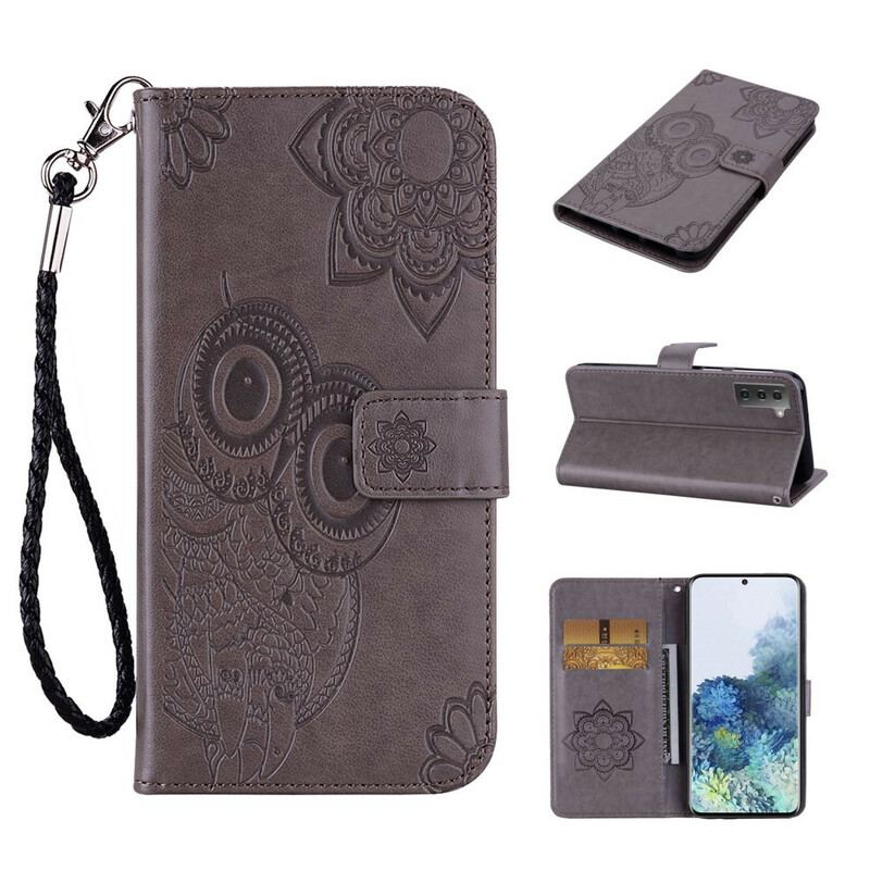 Flip Cover Samsung Galaxy S21 FE Ugle Mandala Og Lanyard