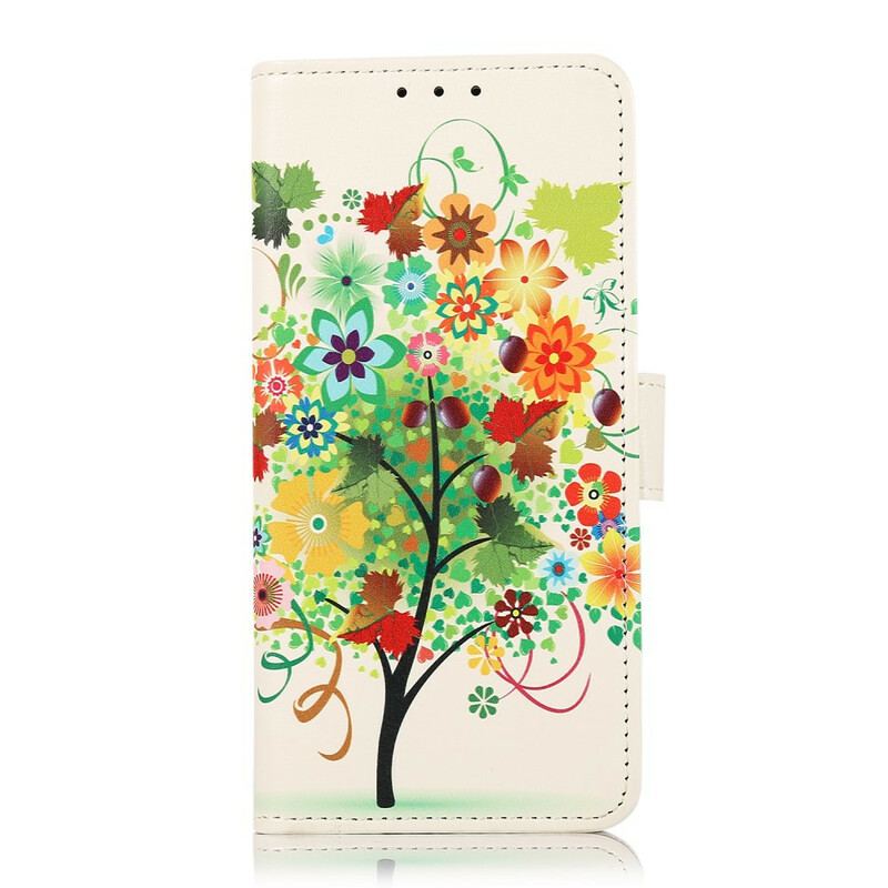 Læder Cover Samsung Galaxy S21 FE Blomstrende Træ