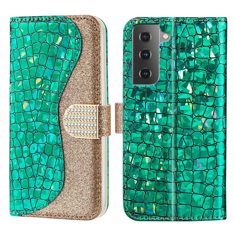 Læder Cover Samsung Galaxy S21 FE Krokodille Diamanter