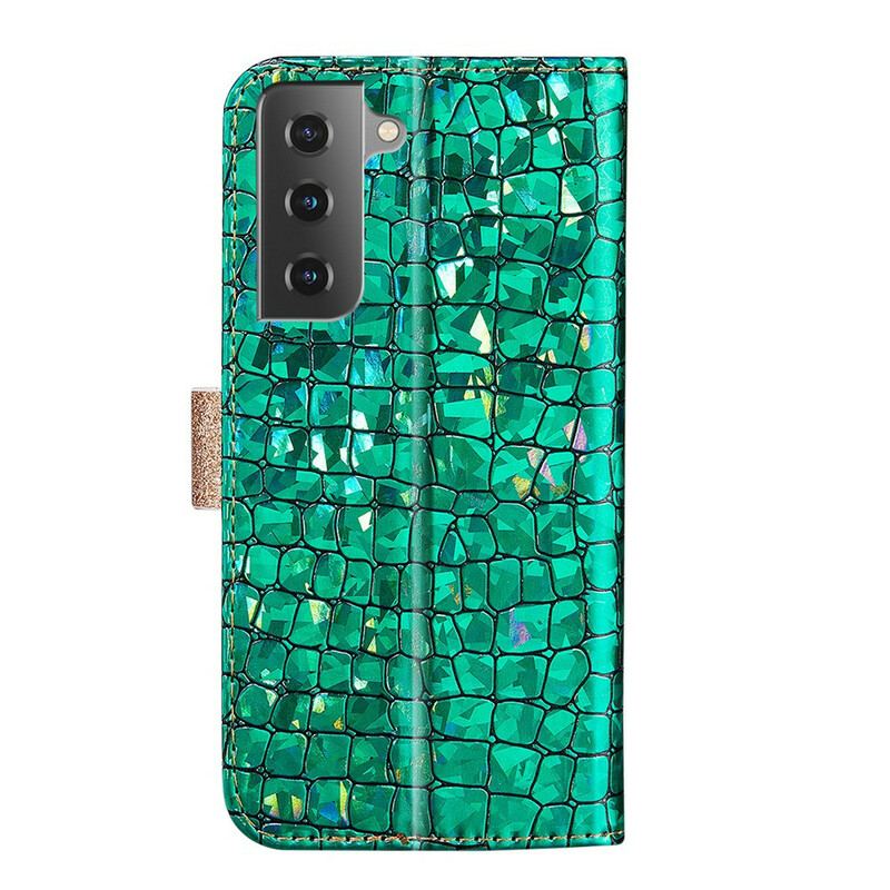 Læder Cover Samsung Galaxy S21 FE Krokodille Diamanter