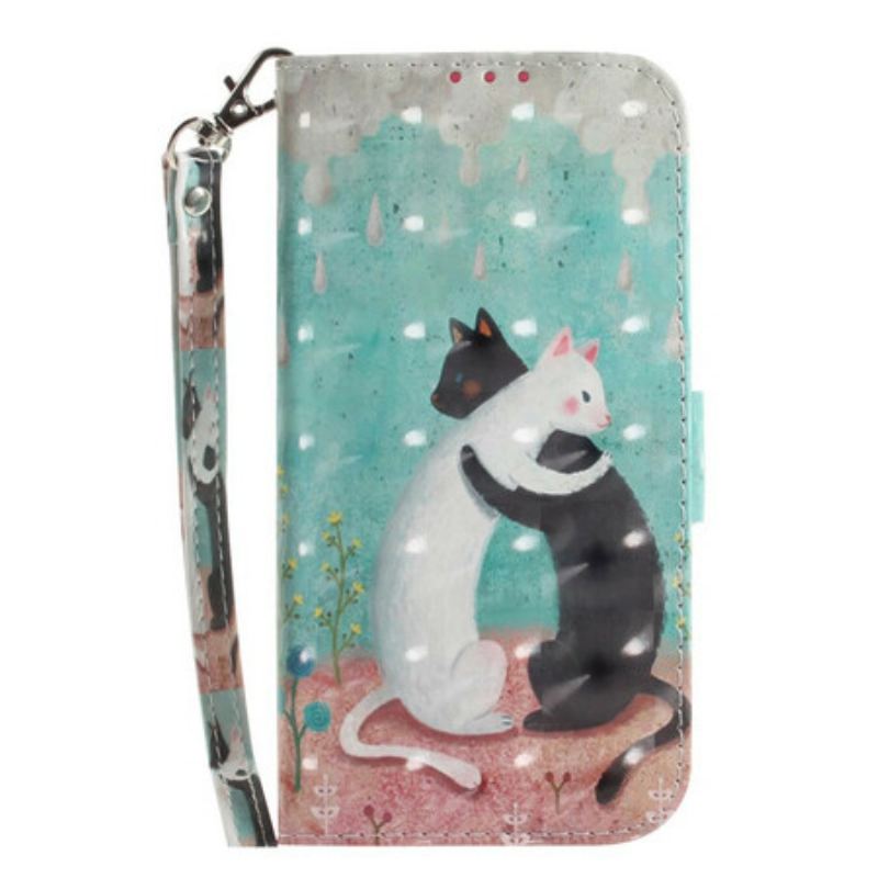 Læder Cover Samsung Galaxy S21 FE Med Snor Strappy Cat Friends