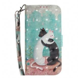 Læder Cover Samsung Galaxy S21 FE Med Snor Strappy Cat Friends