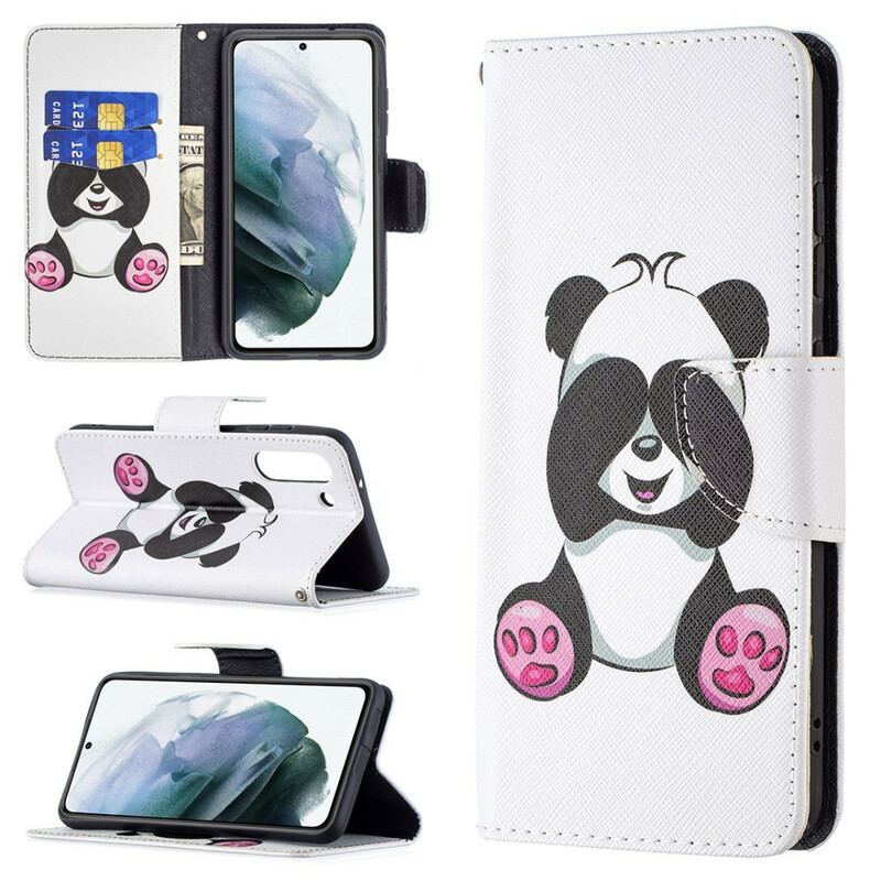 Læder Cover Samsung Galaxy S21 FE Panda Sjov