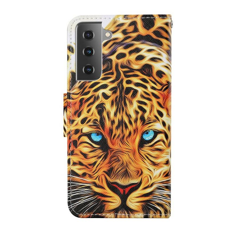 Læder Cover Samsung Galaxy S21 FE Tiger Med Snor