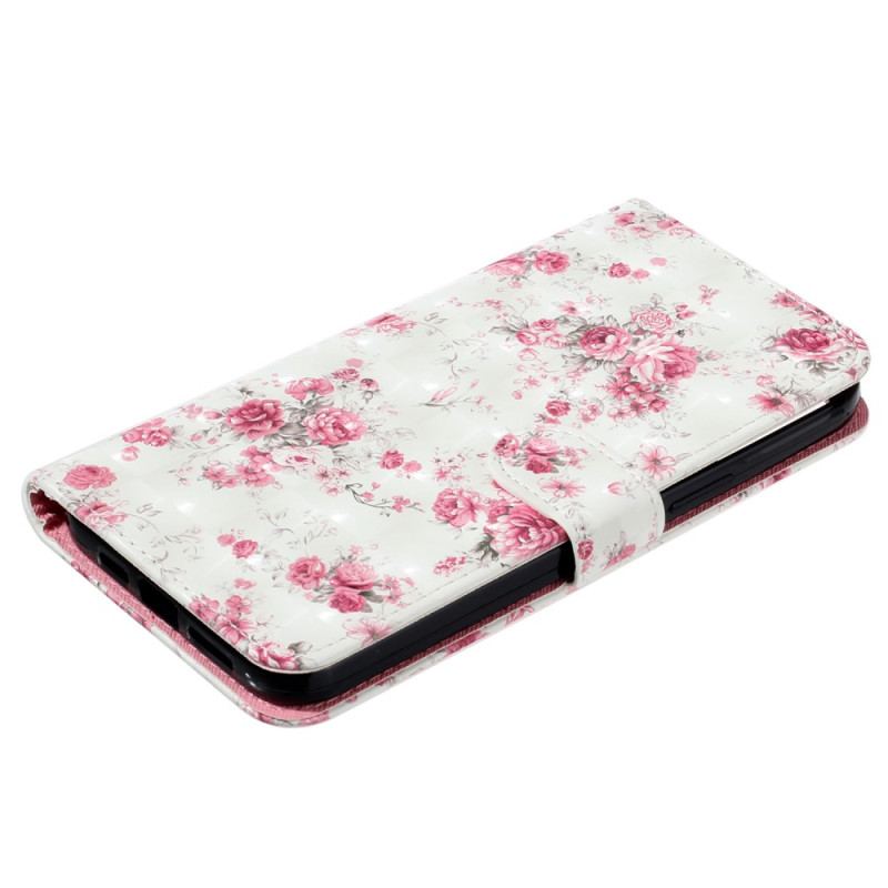 Flip Cover iPhone 15 Pro Max Med Snor 3d Blomster Med Rem