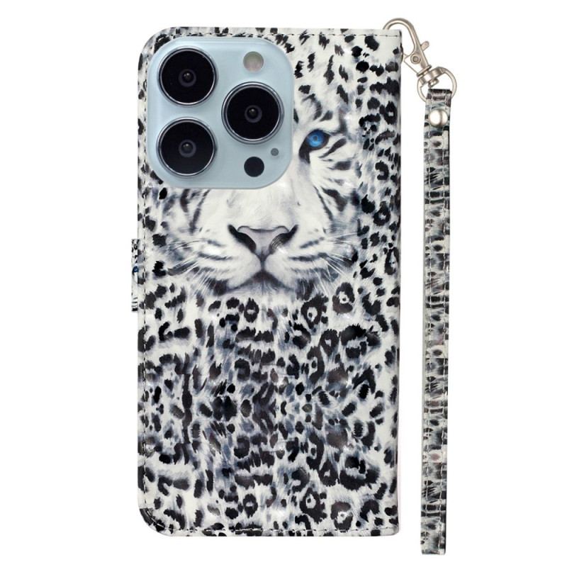 Flip Cover iPhone 15 Pro Max Med Snor 3d Leopard Med Rem